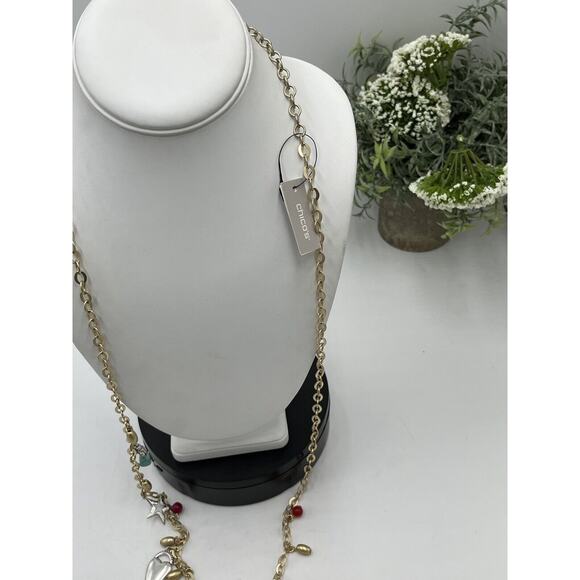 Chicos Gold Tone with Silver Tone (NWT Charms Dangle Double Strand Necklace New - Picture 15 of 16
